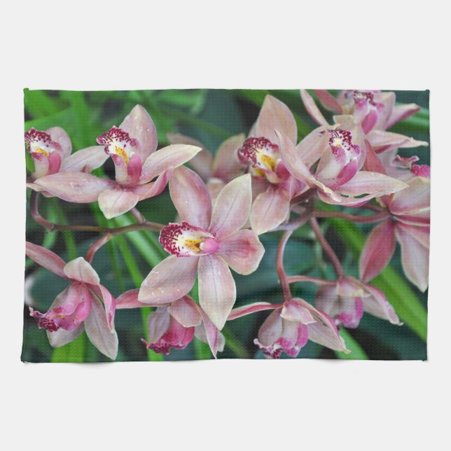 Pink moth orchids tea towel (Horizontal)