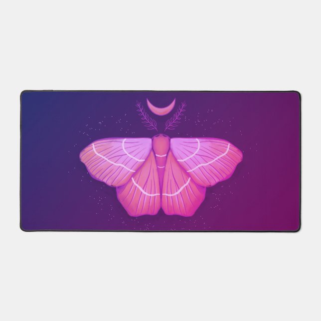 Pink Moth Witchy Night Art – Magical Illustration  Desk Mat (Front)