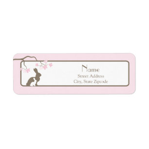 Pink Mother and Baby Bunny Address Label