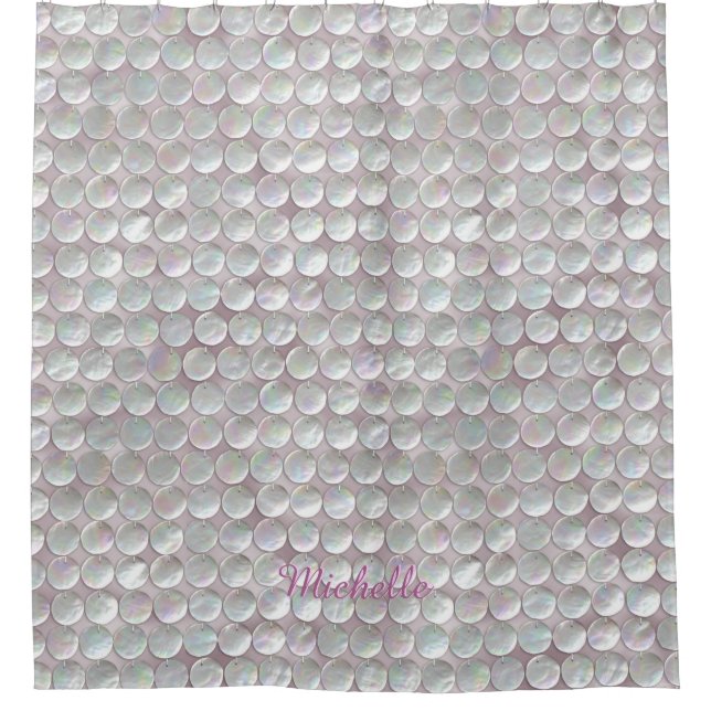 Pink Mother Of Pearl Sequins Bathroom Shower Curtain (Front)