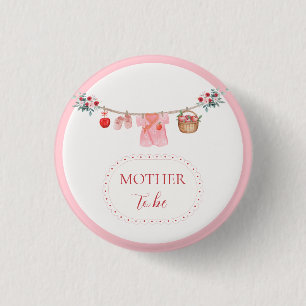 Pink Mother To Be Apple Clothesline Baby Shower 3 Cm Round Badge