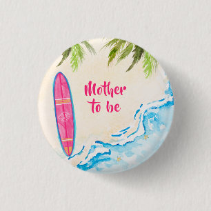 Pink Mother To Be Ocean Surf Beach Baby Shower 3 Cm Round Badge