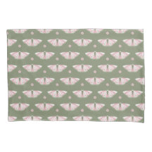 Pink moths pattern on sage green
