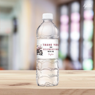 Pink Motorbike Birthday Water Bottle Label