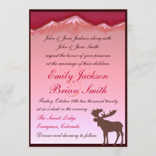 Pink mountain moose artistic wedding invitations