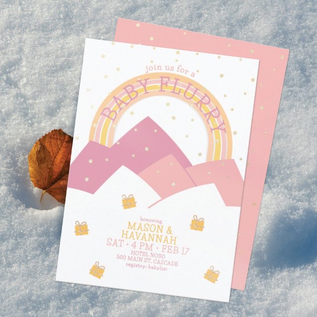Pink Mountain Snow Flurry Baby Shower Invitation (Creator Uploaded)