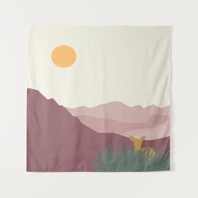 Pink mountains boho scenery tapestry (Front)