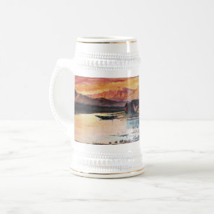 PINK MOUNTAINS LAKE ALPINE SUNSET LANDSCAPE BEER STEIN