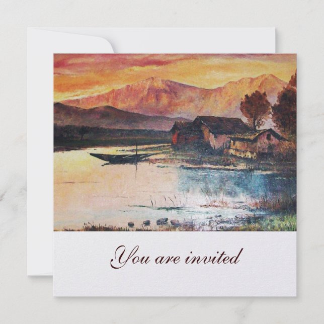 PINK MOUNTAINS LAKE ALPINE SUNSET LANDSCAPE INVITATION (Front)