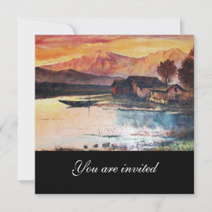 PINK MOUNTAINS LAKE ALPINE SUNSET LANDSCAPE INVITATION