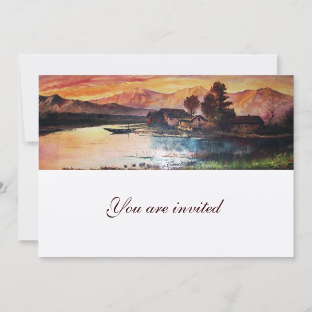 PINK MOUNTAINS LAKE ALPINE SUNSET LANDSCAPE INVITATION (Front)