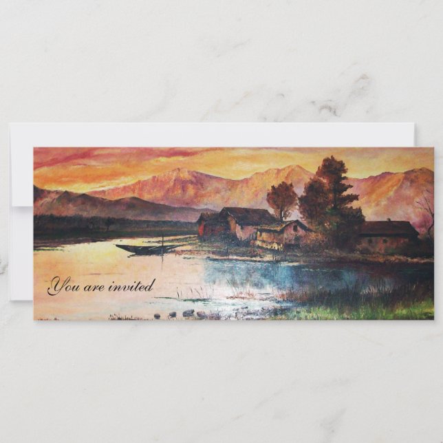PINK MOUNTAINS LAKE ALPINE SUNSET LANDSCAPE INVITATION (Front)