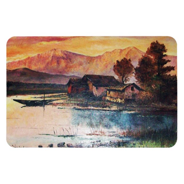 PINK MOUNTAINS LAKE ALPINE SUNSET LANDSCAPE MAGNET (Horizontal)