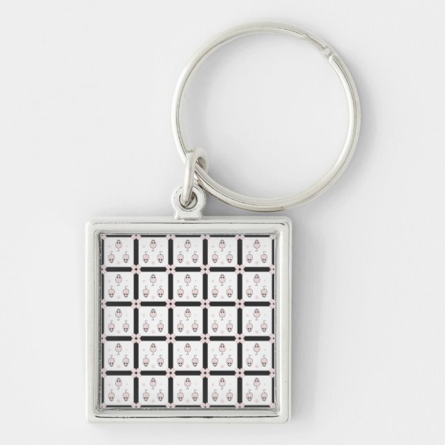 Pink Mouse Seamless Pattern Design - Cute Decor Key Ring (Front)