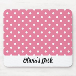 Pink Mousepad with White Polka Dots