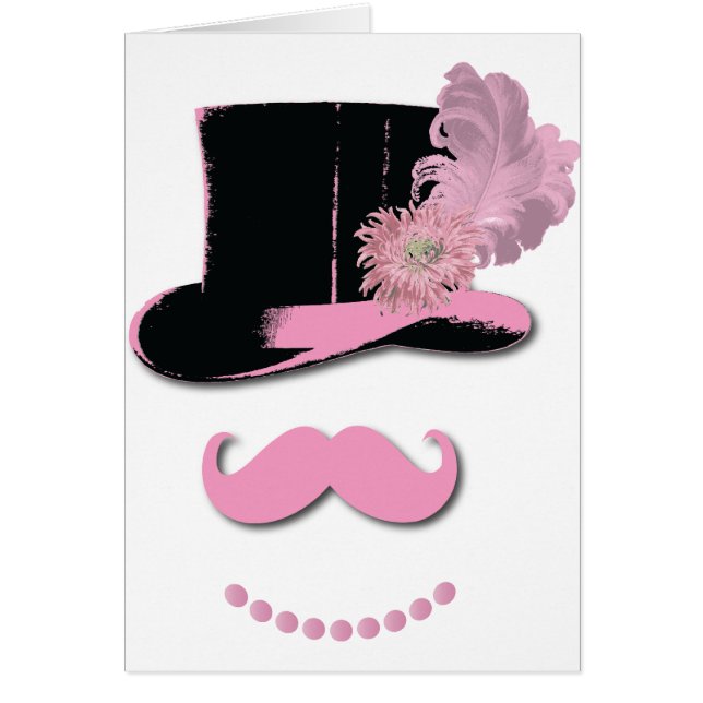 Pink moustache, top hat, feathers, and flower (Front)