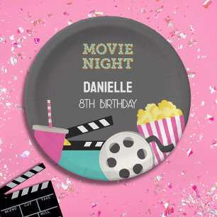 PINK MOVIE NIGHT PAPER PLATE
