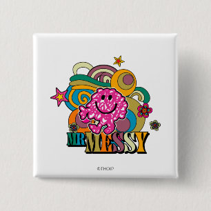 Pink Mr. Messy   Colourful Swirls & Stars 15 Cm Square Badge