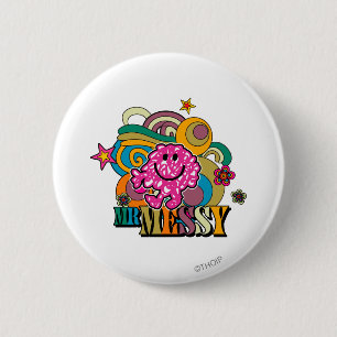 Pink Mr. Messy Colourful Swirls & Stars 6 Cm Round Badge