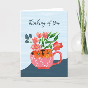 Pink Mug with Flowers Thinking of You Card