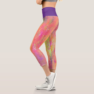 Pink Multi Colored Python Snake Print Women's Capri Leggings