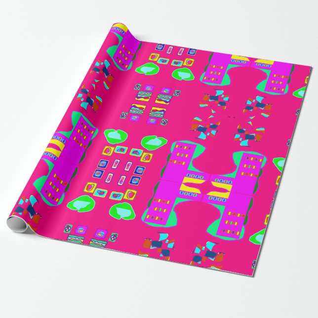 pink multi patterned design wrapping paper (Unrolled)