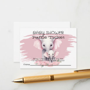 Pink Mum and Baby Elephant Shower Raffle Ticket Enclosure Card