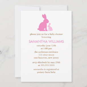 Pink Mum and Baby Rabbit Baby Shower Invitation