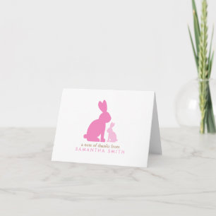 Pink Mum and Baby Rabbits Thank You Notes