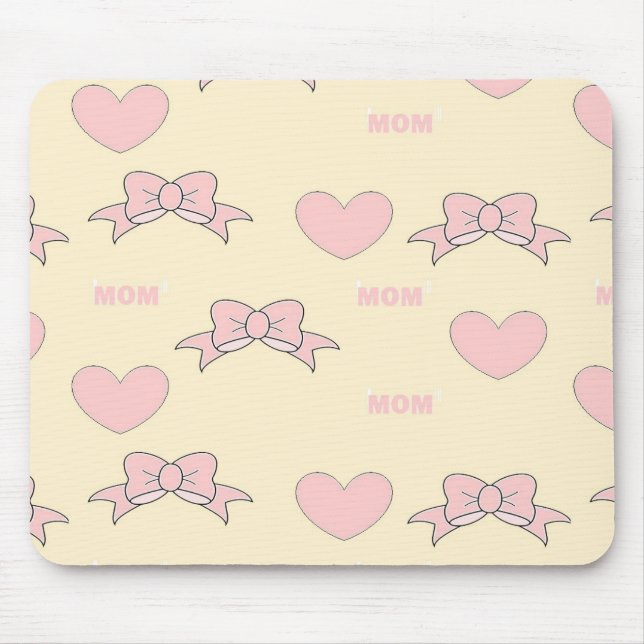 Pink mum cream pattern mouse pad (Front)