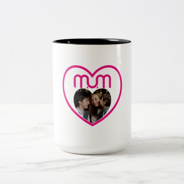 Pink MUM Love Photo frame Two-Tone Coffee Mug (Center)