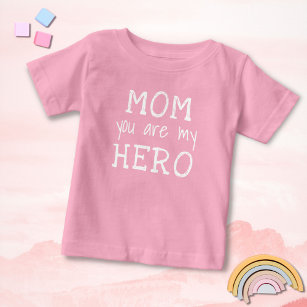 Pink Mum you are my Hero Typography Mother`s Day Baby T-Shirt