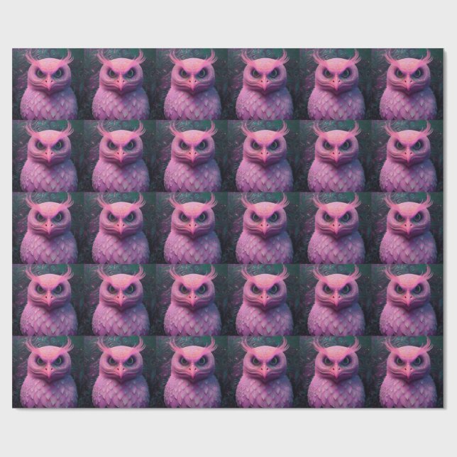 Pink Murloc/Owl Hybrid Creature Wrapping Paper (Flat)