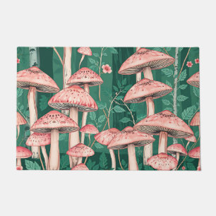Pink Mushroom Forest Pattern Woodland Naturecore Doormat