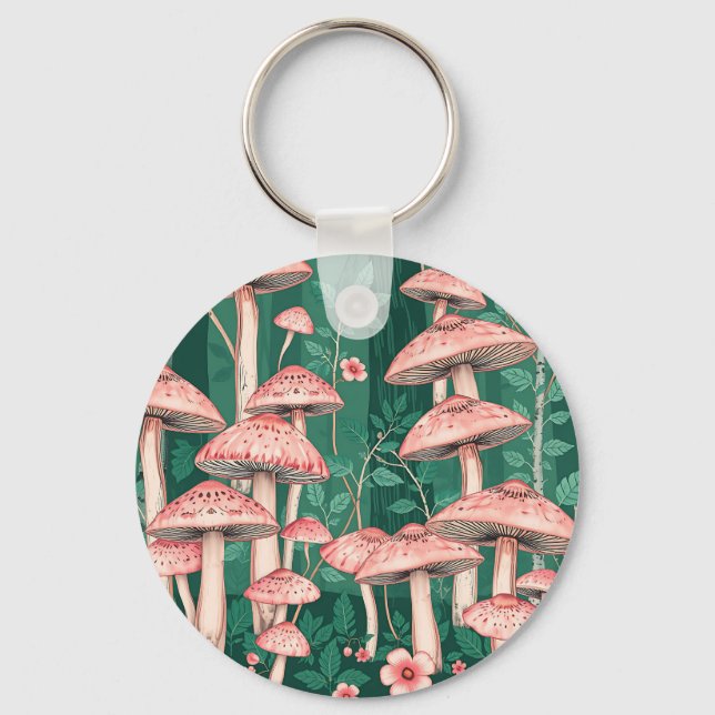 Pink Mushroom Forest Pattern Woodland Naturecore  Key Ring (Front)