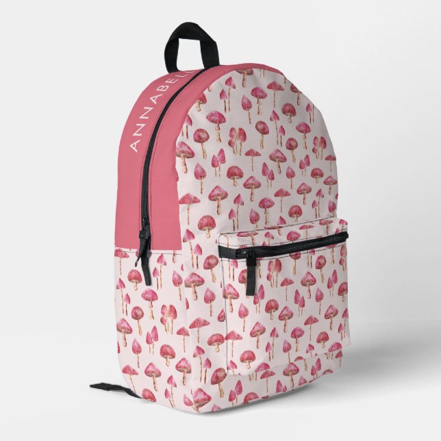 Pink Mushroom Pattern Printed Backpack (Back Corner Left)