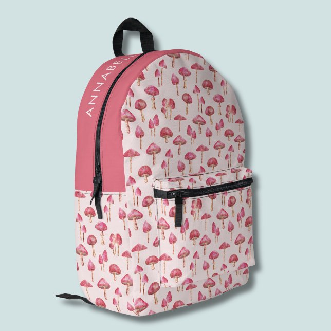 Pink Mushroom Pattern Printed Backpack (pink mushroom pattern backpack)