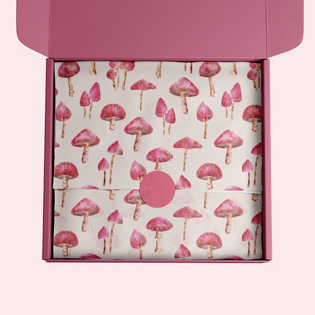 Pink Mushroom Pattern Tissue Paper (Pink mushroom tissue paper. Woodland forest botanical watercolor illustration)