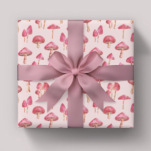 Pink Mushroom Pattern Wrapping Paper Sheet