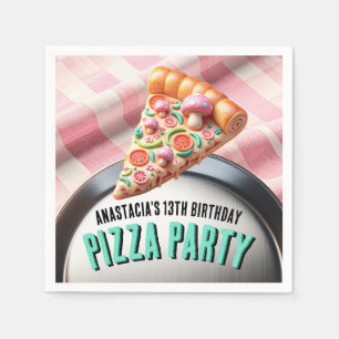 Pink Mushroom Pizza Pizzeria Party  Napkin