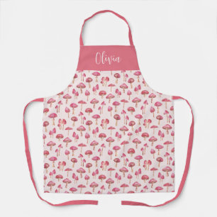 Pink mushroom watercolour personalised apron