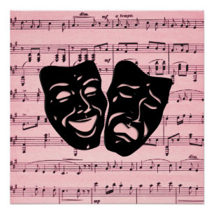 Pink Music and Theater Masks Poster