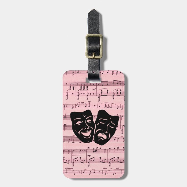 Pink Music and Theatre Masks Luggage Tag (Front Vertical)