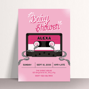 Pink music casette baby shower invitation