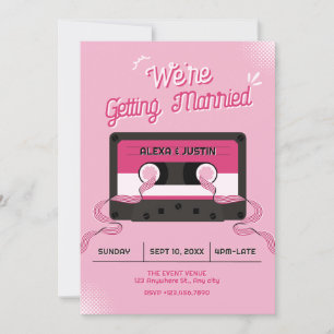 Pink music casette wedding invitation