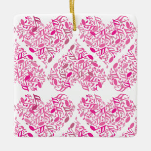 Pink Music Note Hearts Ceramic Ornament