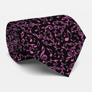 Pink Music Notes and Clefs On Black Tie