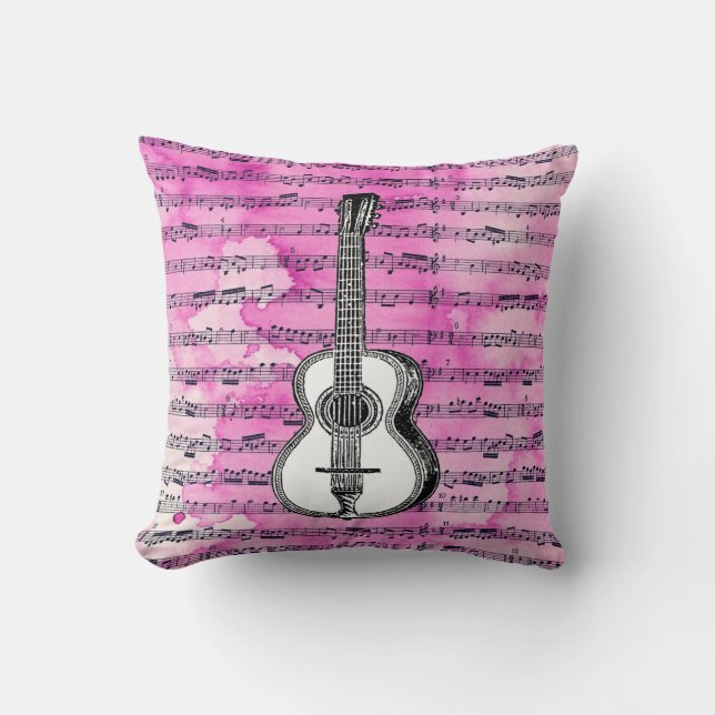 Pink Music Notes Guitar Cushion (Front)