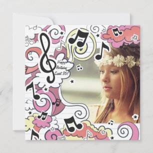 Pink Music Notes Photo Invitation