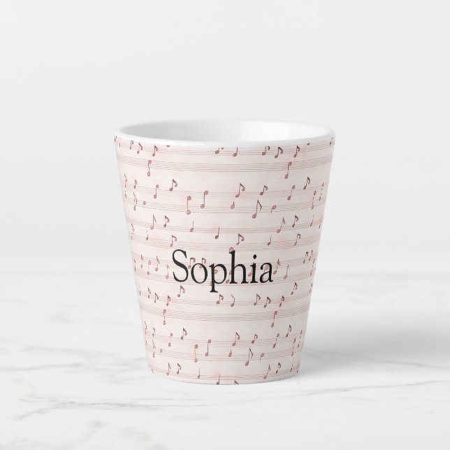 Pink Music Notes Sheet Latte Mug (Front)